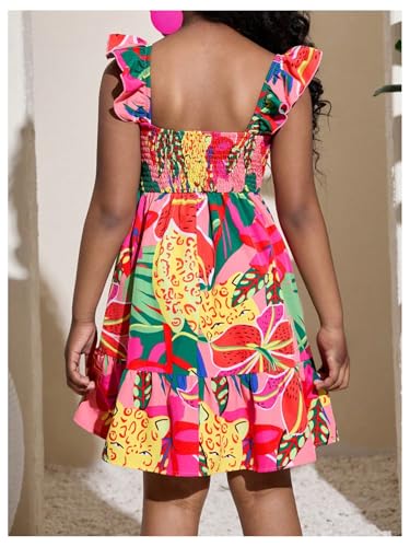 5191DuZhcVL.jpg Girl's Summer Dresses Square Neck Ruffle Sleeveless Vacation Short Flared Dress