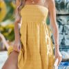 519GmX6F8vL.jpg Women Ruffle Mini Summer Dress Spaghetti Straps Square Neck Backless Smocked Bodice A Line Spring Beach Dresses