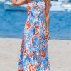 Women's Summer Dresses Abstract Floral One Shoulder A Line Smocked Tiered Maxi Dress