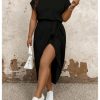 519TXuNY4ML.jpg Women's Plus Size Wrap Long Dress Dolman Sleeve Crew Neck Belted Casual Dresses