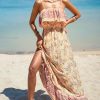 Women Ruffle Floral Summer Dress Spaghetti Strap Backless Flounce Casual Sundress Beach Holiday Maxi Dress