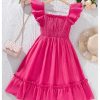 51A9OOdfNPL.jpg Girl's Birthday Dresses Sleeveless Square Neck Shirred Ruffle Flowy Summer Short Dress