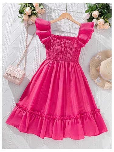 51A9OOdfNPL.jpg Girl's Birthday Dresses Sleeveless Square Neck Shirred Ruffle Flowy Summer Short Dress
