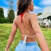 51CaHVBJGWL.jpg Women's Backless Rainbow Striped Halter Tie Back Tops Sleeveless Knit Crop Top