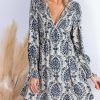 51Ct33m42BL.jpg Women's Mini Dress Smocked V Neck Long Sleeve Empire Waist Casual A Line Dress