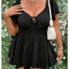 51DQuCxsx5L.jpg Women's Plus Size Romper Dress Ruffle Short Sleeve V Neck Flowy Summer Short Jumpsuits Plain Black 0XL