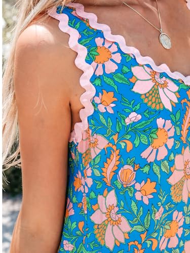 Women's Floral Lace Trim Mini Dress Cover Up Sleeveless Beach Spring Summer Dresses