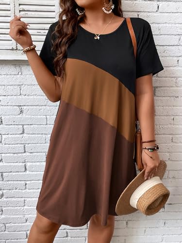 51EN7iZUbSL.jpg Women's Plus Size Dress Color Block Short Sleeve T Shirt Dress Casual Summer Dresses