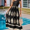 Women's Smocked One Shoulder Summer Dresses Sleeveless Vacation Maxi Dress Long Beach Sundress