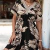 51EuOXtAOkL.jpg Women's Floral Print Short Sleeve V Neck Dress Casual Summer Lace Trim A Line Short Dresses