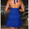 Women's Summer Halter Bodycon Mini Dress Sexy Deep V Ruffle Party Cocktail Cami Dresses