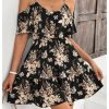 51FdgADTUsL.jpg Women's Boho Floral Print Cold Shoulder Dress Short Sleeve Ruffle A Line Vacation Elegant Mini Dresses