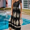 Women's Smocked One Shoulder Summer Dresses Sleeveless Vacation Maxi Dress Long Beach Sundress