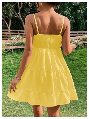51G3BeHxL.jpg Women's Swiss Dots Sleeveless Ruched Bust Ruffle Hem Cami Short Dress