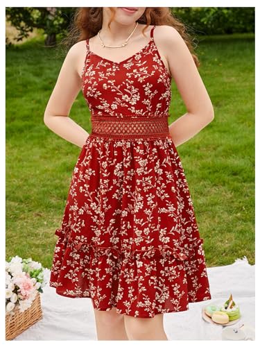 Girl's Floral Print Ruffle Hem Sleeveless Summer Cami Dresses