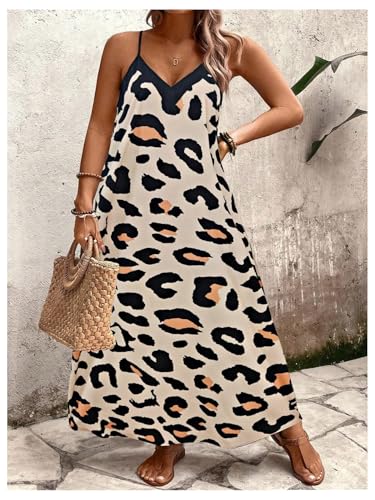 51GFTWjQ71L.jpg Women's Plus Size Leopard Print Sleeveless Loose Flowy Maxi Cami Dress Summer Going Out Outfits