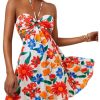 51H5WN1VI-L.jpg Women's Floral Print Cut Out Sleeveless Halter Mini Dress Holiday Flowy Vacation Dresses