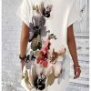 Women's Floral Print Mini Dresses Dolman Short Sleeve Crewneck Summer Vacation Dress