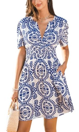 51IMHa-HAL.jpg Womens Summer Dresses 2025 V Neck Short Sleeve Flowy A-line Beach Vacation Dress with Pockets