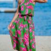 Women's Midi Dress Halter Floral Sleeveless Belted Ruffled A Line Casual Summer Dress