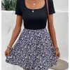 Women's Elegant Floral Dresses Scoop Neck Short Sleeve Short Dress for Women 2025