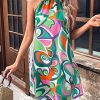 51JiKlKX50L.jpg Women's Floral Print Tunic Dress Criss Cross Sleeveless Halter Summer Short Dresses