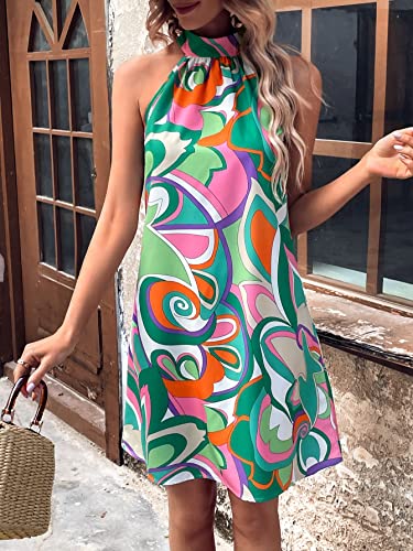 51JiKlKX50L.jpg Women's Floral Print Tunic Dress Criss Cross Sleeveless Halter Summer Short Dresses