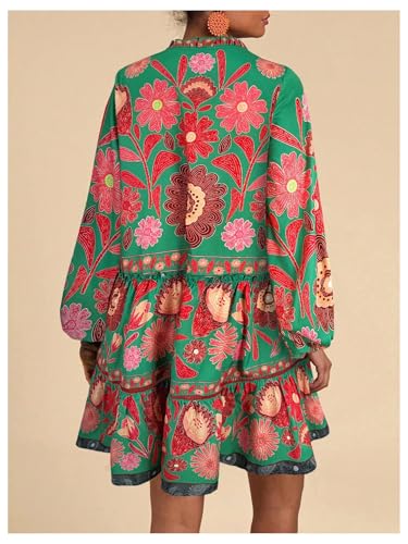 51JuBckD2oL.jpg Women's Floral Print Summer Short Dresses Boho Beach Long Sleeve Button Down Flowy Smock Dress