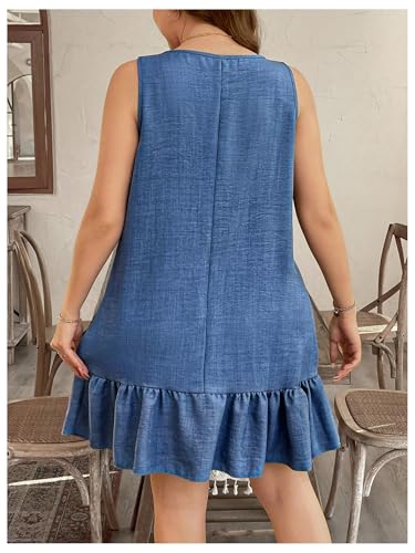 Women's Plus Size Ruffle Hem Tank Dress Crew Neck Sleeveless 3D Flower Summer Short Dresses