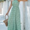 51KgSUjj09L.jpg Women's Maxi Dress Ditsy Floral Halter Sleeveless A Line High WAIS Summer Casual Dress