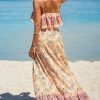Women Ruffle Floral Summer Dress Spaghetti Strap Backless Flounce Casual Sundress Beach Holiday Maxi Dress