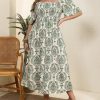 51Mrn5dmgtL.jpg Women's Plus Size Casual Summer Midi Dress Square Neck Short Sleeves Smocked Waist with Pockets