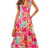 Women's Floral Square Neck Sleeveless Ruffle Trim Backless Tie Twisted Summer Beach Maxi Dress