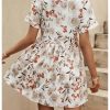 Women's Floral Print Ruffle Mini Dresses Dolman Short Sleeve V Neck Vacation Boho Dress