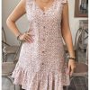 Women's Plus Size Sleeveless V Neck Tie Knot Shoulder Summer Ruffle Floral Dress Short Sundress