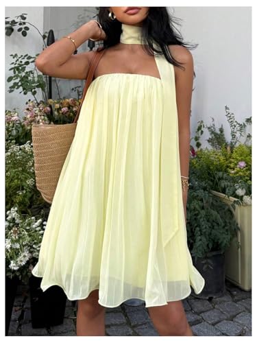 51Nsi0yuLL.jpg Women's Y2k Tube Mini Dress Sleeveless Party Beach Summer Flowy Sundresses with Scarf