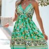 51OHLU-JprL.jpg Women's Backless Halter Beach Dress Boho Ruffle Plunge V Neck Mini Sundress Summer Dresses