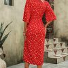 51OhOKXy1zL.jpg Women's Half Sleeve Floral Print Wrap Dress Boho V Neck Flowy A Line Midi Dresses
