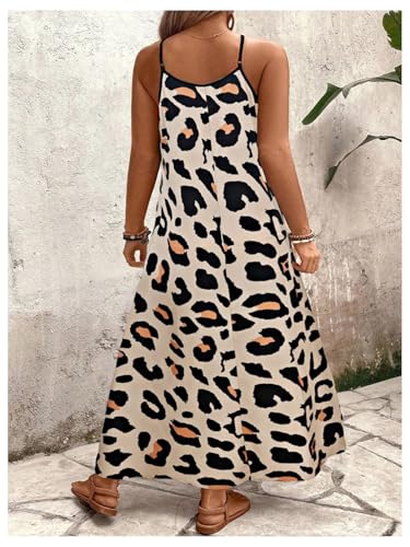 51Okl2pFsL.jpg Women's Plus Size Leopard Print Sleeveless Loose Flowy Maxi Cami Dress Summer Going Out Outfits