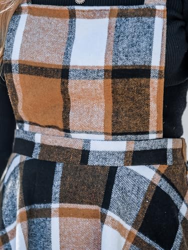 Women's Overall Dress Square Neck Plaid Sleeveless Casual Short A Line Cute Fall Mini Pinafore Dresses