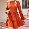 Women's Mini Fall Dresses Knit Casual Long Sleeve Crew Neck Flowy Tiered Ruffled Short Sweater Dress