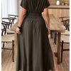 Women's Plus Size Deep V Neck Maxi Dress Short Sleeve Split Hem Flowy Summer Dresses