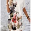 Women's Floral Print Mini Dresses Dolman Short Sleeve Crewneck Summer Vacation Dress