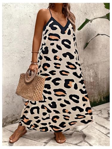 51R9jPdUuvL.jpg Women's Plus Size Leopard Print Sleeveless Loose Flowy Maxi Cami Dress Summer Going Out Outfits