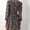 Women Floral Ruffle Summer Dress Surplice V Neck Long Peasant Sleeve Elastic Waist Flowy Casual Holiday Mini Dress