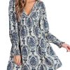 51T76JHymL.jpg Women's Mini Dress Smocked V Neck Long Sleeve Empire Waist Casual A Line Dress