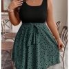Women's Plus Size Polka Dots Sleeveless Summer Tank Dress Belted Vacation Beach Flowy Short Dresses