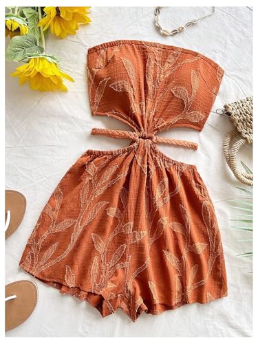 51Tq3BsbBBL.jpg Women's Boho Cutout Open Back Tie Tube Rompers Summer Strapless Shorts Jumpsuit