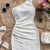 Women's Elegant One Shoulder Bodycon Dress Summer Party Ruched Women Short Dresses