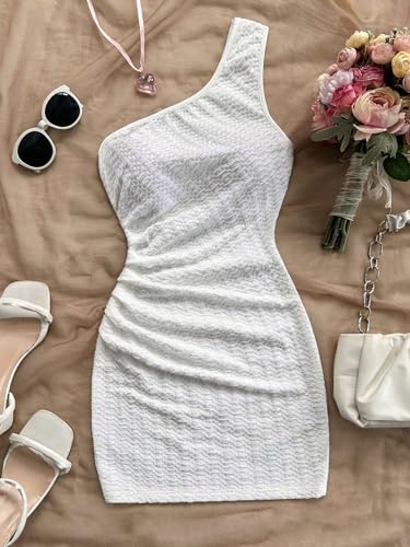 Women's Elegant One Shoulder Bodycon Dress Summer Party Ruched Women Short Dresses